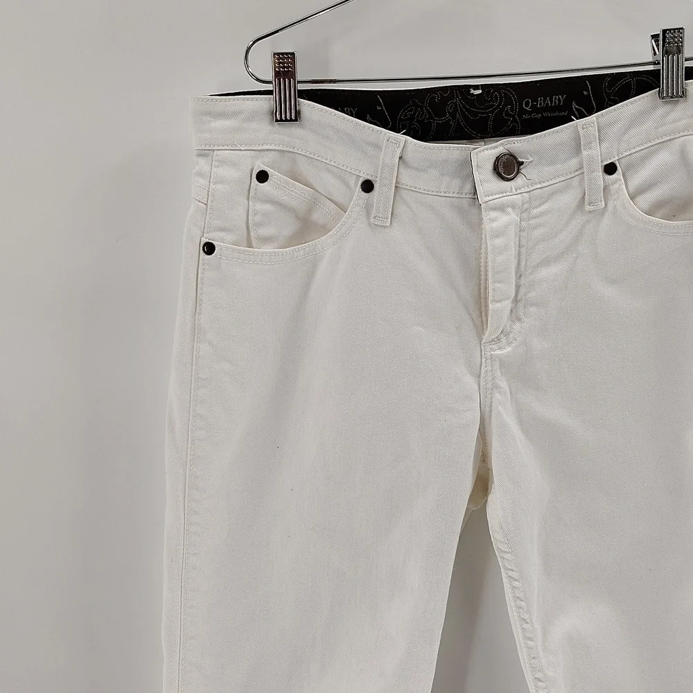 Wrangler Q-baby Altered Crop Denim Jeans Size 7 8 White No Gap Waist - Picture 2 of 10
